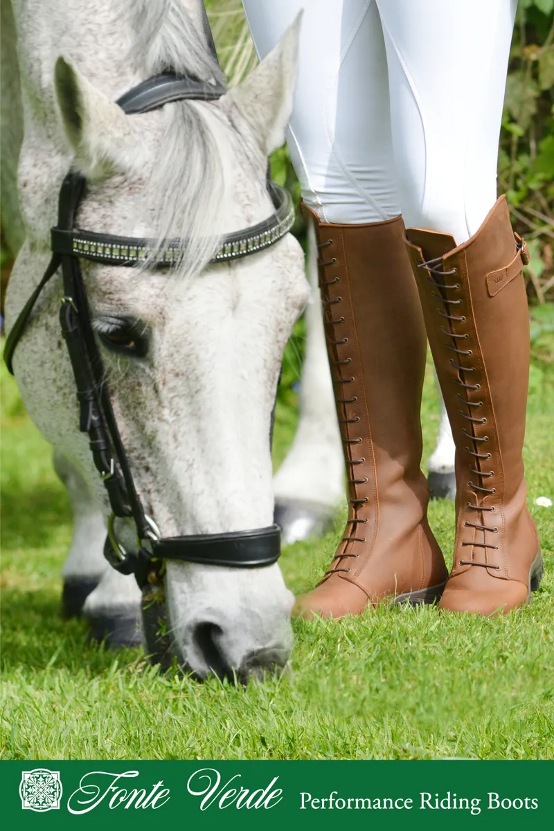 Fonte Verde Marvao Ladies Lace Front Tall Riding Boots Cognac-3